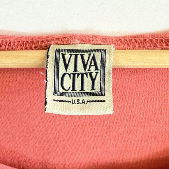 Viva City Vintage Womens Medium Peach Stamped Artsy Artcore Outdoors Shirt Dress - Picture 8 of 9